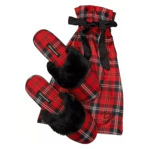 Victoria's Secret Signature Satin Slippers Red Plaid NWT